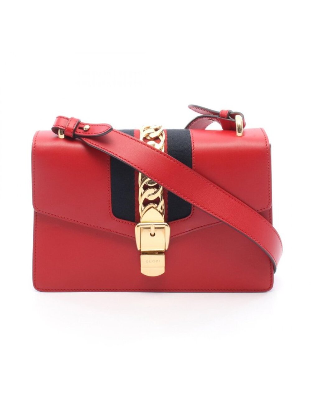 Gucci Shoulder Bag Sylvie Small Web Line Red Leather 2-Way
